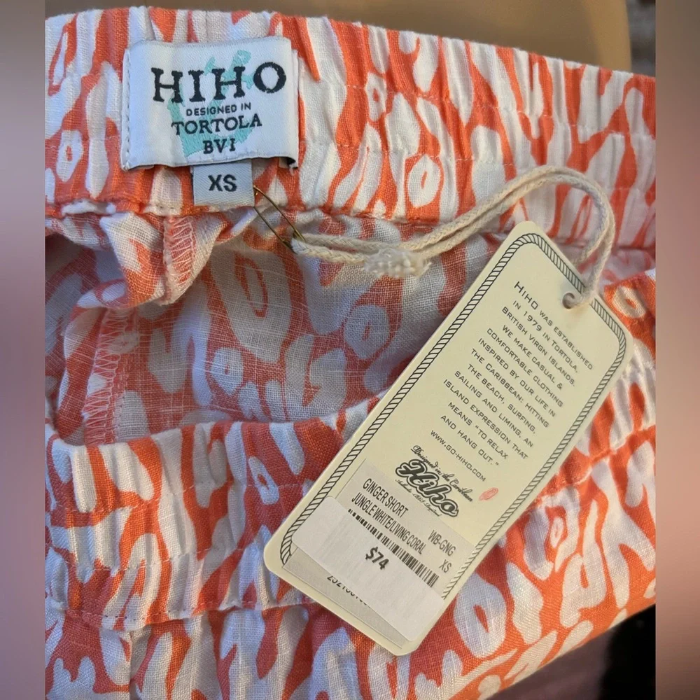 Vibrant High Waist Women's Shorts - Orange and White - Picture 2 of 2